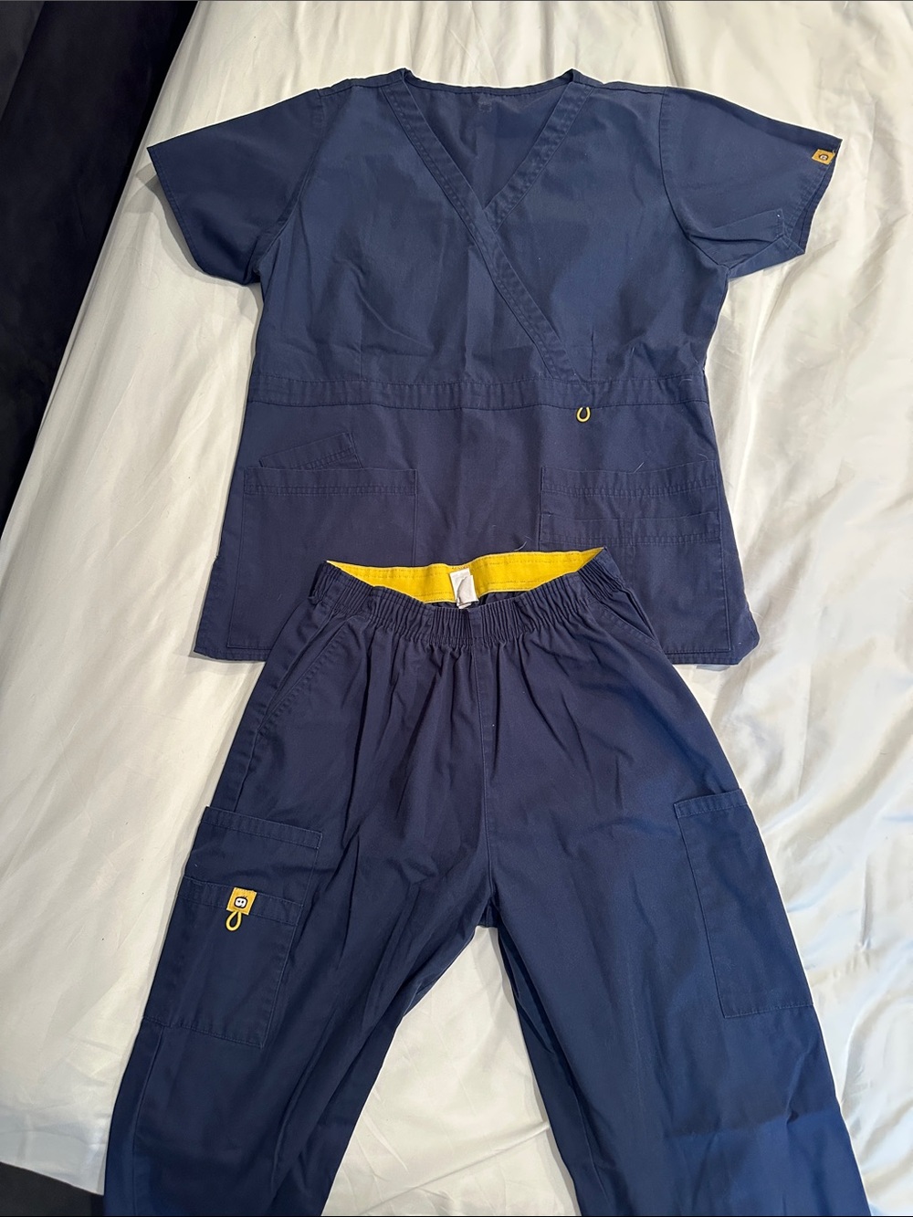 Spread Good Cheer! Navy and Yellow Two-Piece Scrub Pajama Set for Women